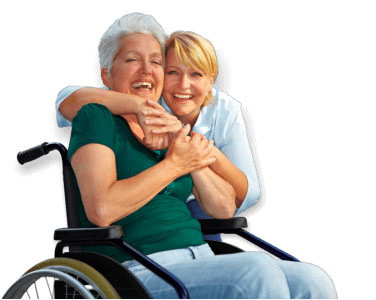 caregiver hugging patient